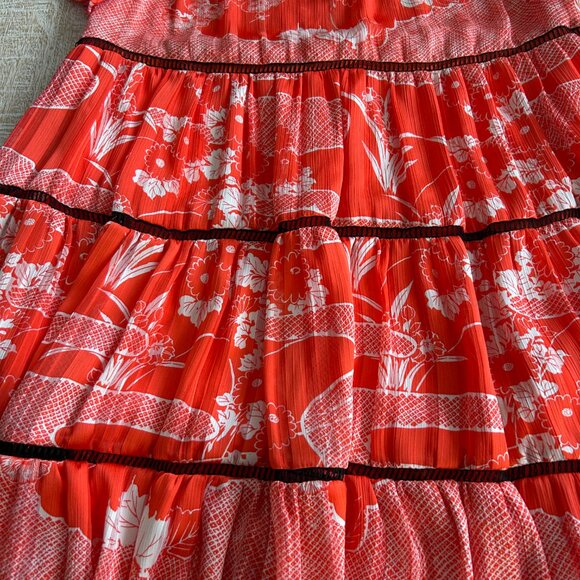 Urban Outfitters Red Floral A-Line Mini V-Neck Dress Short Sleeves Size Small - Picture 3 of 11